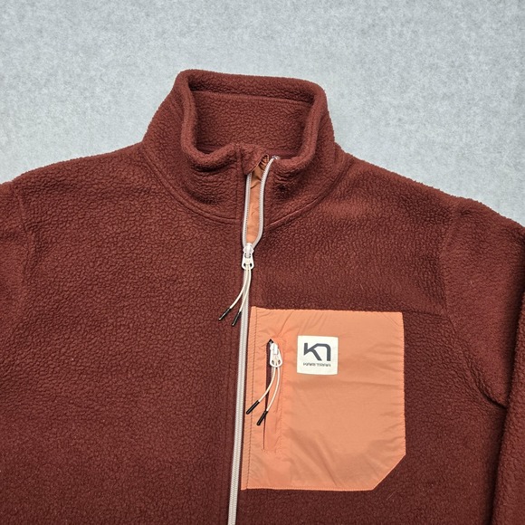 Kari Traa Fleece Jacket Womens Medium Brown Rust Full Zip Sherpa Chest Pocket - Picture 3 of 16